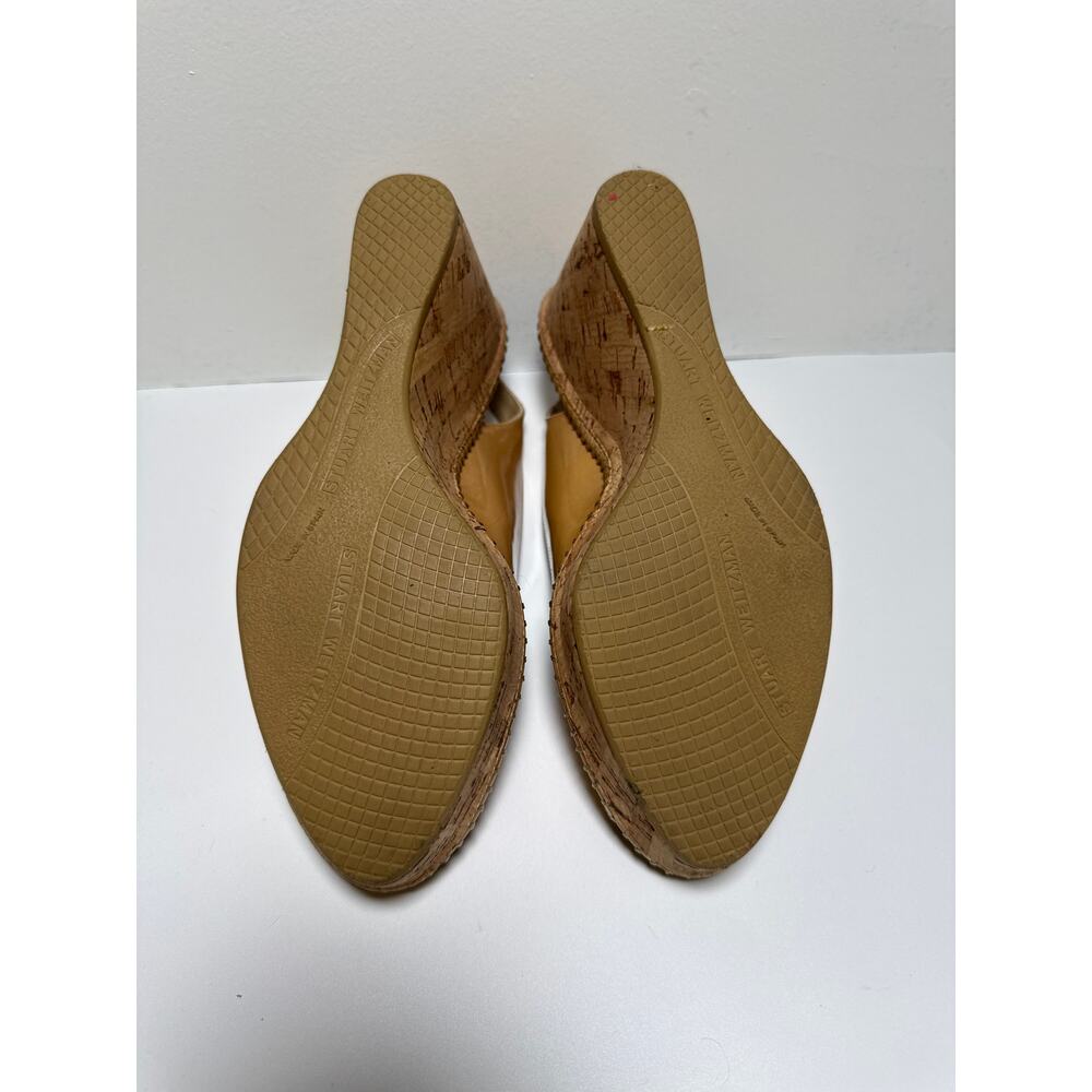 Stuart Weitzman Nude Patent Cork Wedge Sandals Womens 8.5 Wedding Guest Heels - Picture 5 of 6